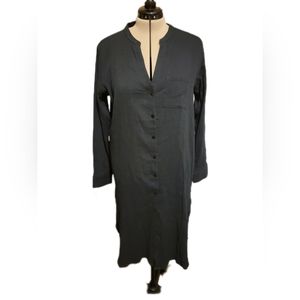 🔖Soft Surroundings Black Long Sleeve Button Down Shirt Dress SZ L 100% Cotton